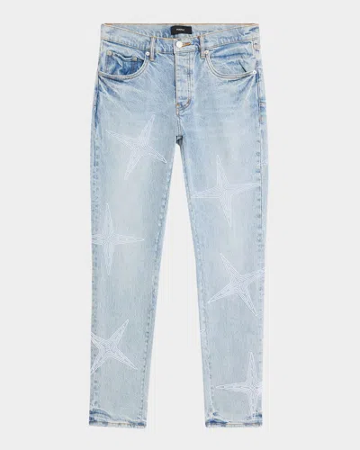 Purple Men's Tuft Stars Skinny Jeans In