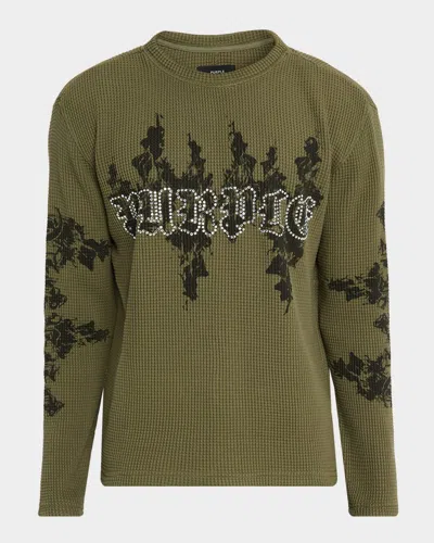 Purple Men's Waffle Knit Crystal Logo Long-sleeve T-shirt In Green