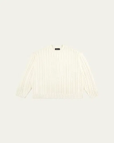 Purple Men's Wool Cable Sweater In White