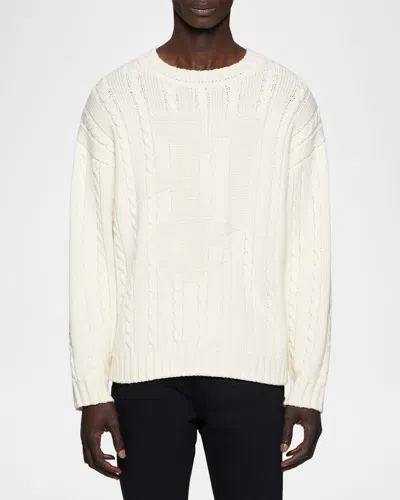 Purple Men's Wool Cable Sweater In Off White
