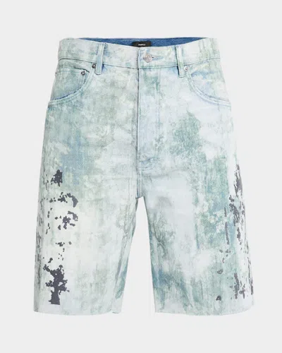 Purple Men's Worn Camouflage Shorts In Blue
