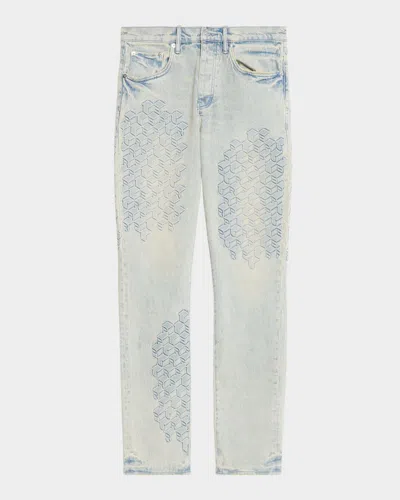 Purple Monogram Embossed Slim Straight Jeans In Blue