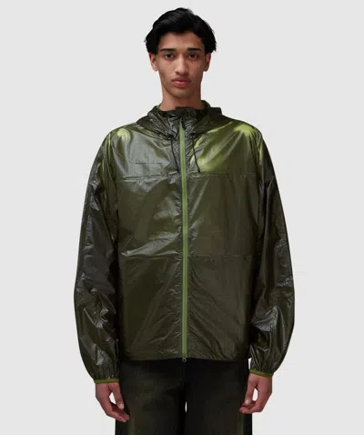 Purple Mountain Observatory Heat Reactive Breeze Jacket In Khaki / Lime