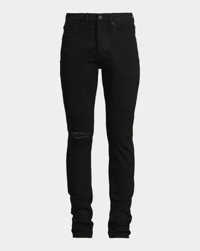 Purple P002 Knee Slit Rinse Slim Jeans In Black