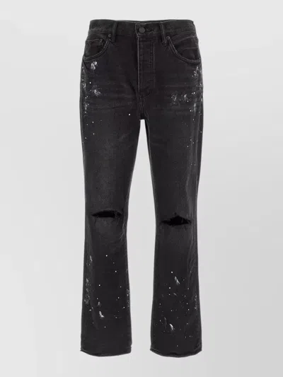 Purple P011 Jeans Knee Slit Paint Splatter In Black
