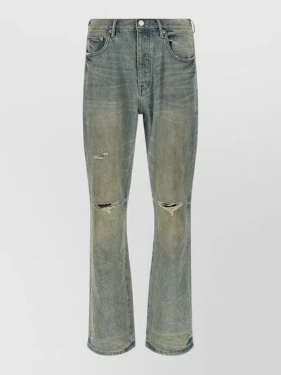 Purple P026 Denim Rip Bootcut Jeans In Blue