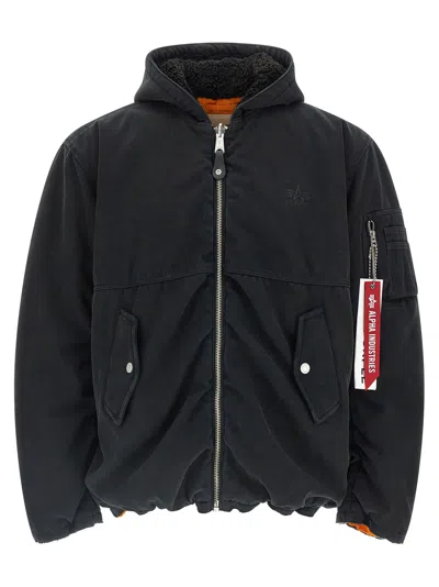 Purple Padded Reversible Bomber Jacket In Black