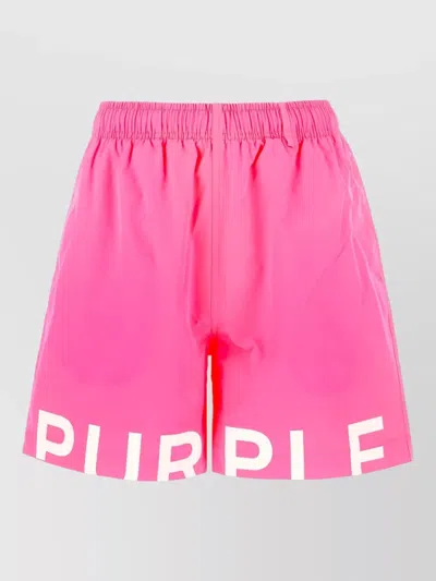 Purple Polyester Swim Shorts Back Pocket Eyelets In Pink