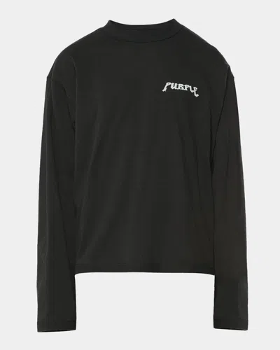 Purple Printed Cotton Crop Long-sleeve T-shirt In Black