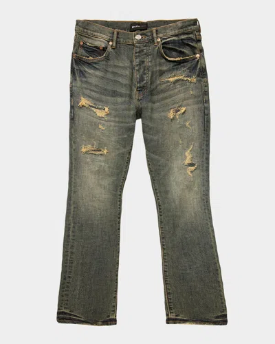 Purple Quilted Destroyed Bootcut Jeans In Mid Indigo