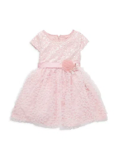 Purple Rose Baby Girl's Sequin Flower A Line Dress In Blush
