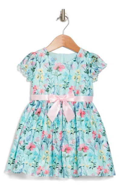Purple Rose Kids' Floral Bow Dress In Mint