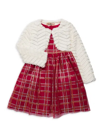 Purple Rose Kids' Little Girl's 2-piece Dress & Faux Fur Bolero Jacket In Red