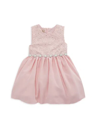 Purple Rose Babies' Little Girl's Embellished Sequin Embroidered Dress In Blush