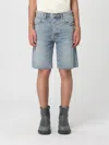 Purple Distressed Denim Bermuda Shorts With Belt Loops In Blue