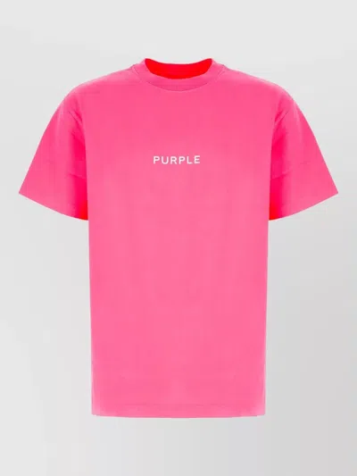 Purple Short Sleeve Cotton Crew Neck T Shirt In Pink