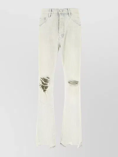 Purple Striped Denim Jeans Distressed Belt Loops Pockets In Blue