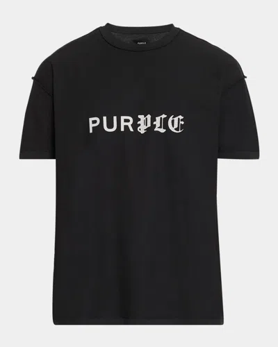 Purple Textured Inside Out Cotton Crewneck T-shirt In Black