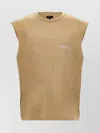 Purple Textured Sleeveless Crew Neck Graphic T-shirt
