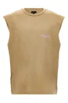 Purple Textured Sleeveless Crew Neck Graphic T-shirt