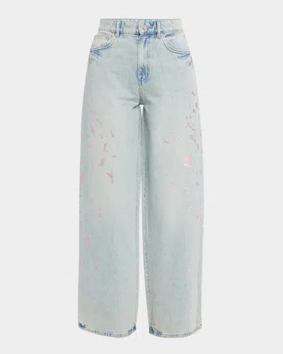 Purple Wide-leg Baggy Paint Jeans In Lt Indigo