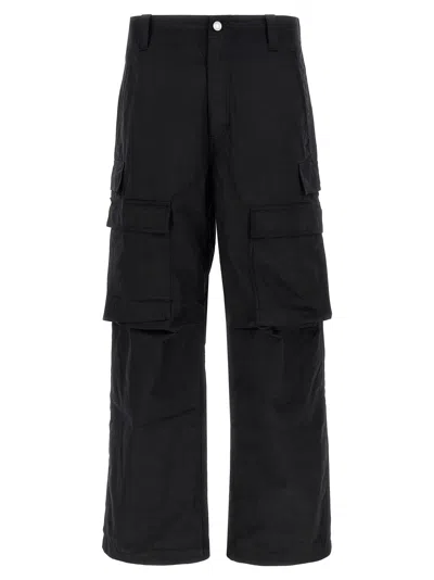 PURPLE WOVEN CARGO PANTS BLACK
