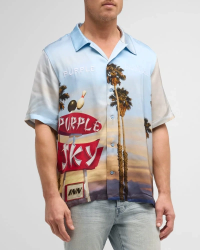 Purple X Blue Sky Men's Printed Camp Shirt In Ss Button Shirt