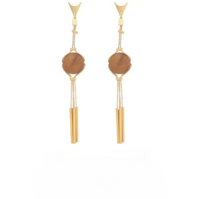 Purplee Store Women's Brown Handcrafted Buriti Amira Earrings With Natural Palm Seeds In Gold