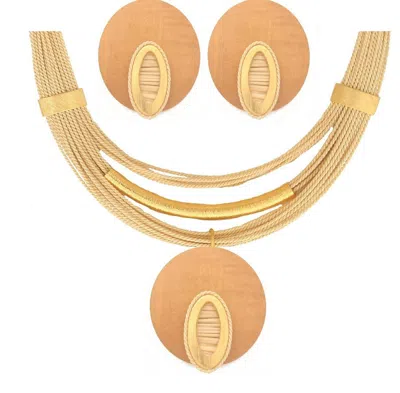Purplee Store Women's Brown Handcrafted Buriti Vireli Jewelry Set With Gold Accents & Natural Wood