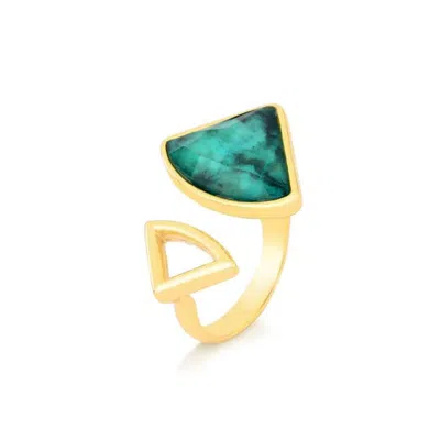 Purplee Store Women's Green / Gold Emerald Geometric Bypass Ring – Gold Multilayer Plated Adjustable