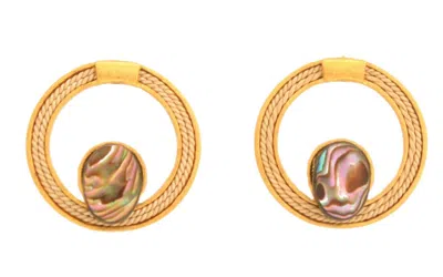 Purplee Store Women's Handcrafted Buriti Abalone Statement Earrings With Gold