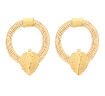 Purplee Store Women's Handcrafted Buriti Leaf Earrings With Gold Detail