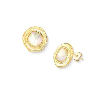 Purplee Store Women's Premium Gold Plated Statement Hoop Earrings With Genuine Opal Of The Sea