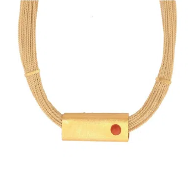 Purplee Store Women's Red Handcrafted Buriti Orvellia Necklace With Natural Fire Agate Stone & Gold