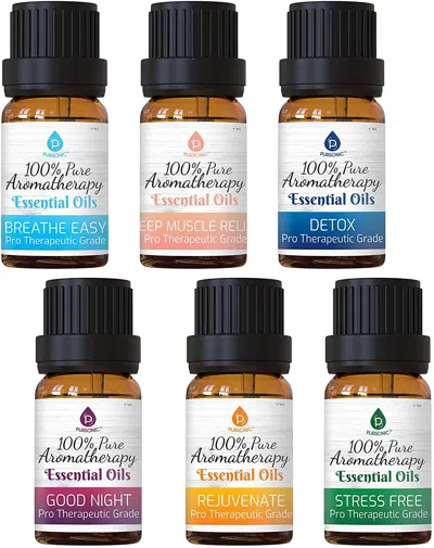 Pursonic 100% Pure Essential Aromatherapy Oils Blends Gift Set-6 Pack, 10ml(breath Easy,deep Muscle Relief,de In Multi