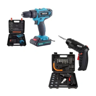 Pursonic Power Tool Bundle: 21v Cordless Drill & Rechargeable Electric Screwdriver (47-piece Set) In Multi