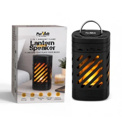 Pursonic 2-in-1 Ambient Flame Lantern Speaker In Black