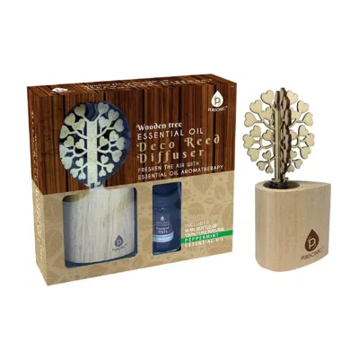 Pursonic 3d Wood Heatstree Decor Reed Diffuser With Peppermint Essential Oils In Brown