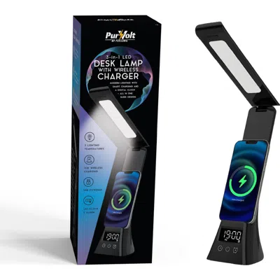 Pursonic 3-in-1 Led Desk Lamp With Wireless Charger And Alarm Clock In Black