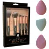 Pursonic 5 Piece Studio Makeup Brush Set & 3 Pack Beauty Makeup Sponge Blenders Flawless Application In Black