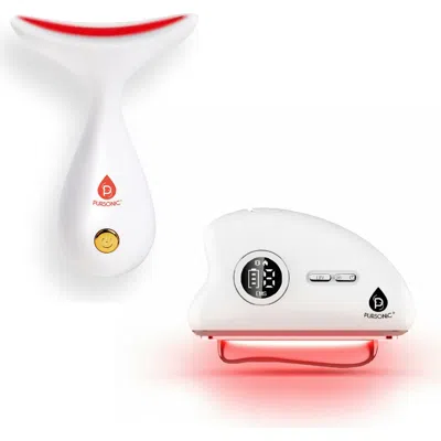 Pursonic 7-in-1 Led Light Therapy Face & Neck Device + Sculpting Wand Gua Sha In White