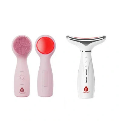Pursonic 7-in-1 Led Therapy Device For Face & Neck + 3-in-1 Facial Cleansing System In Transparent