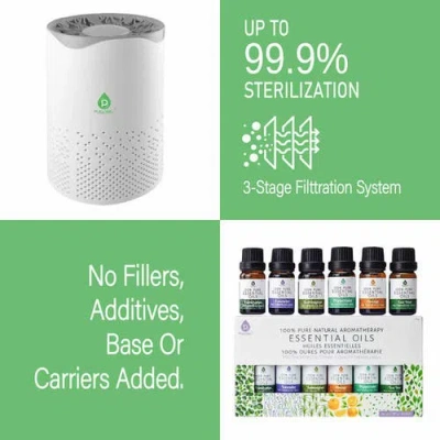 Pursonic Air Purifier With 6-pack Premium Essential Oils Collection In Pure