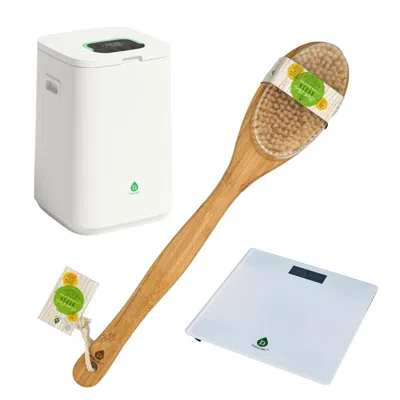 Pursonic Bathroom Essential Set: Luxury Towel Warmer Bucket, Digital Scale, And Bamboo Bath Body Brush In Multi