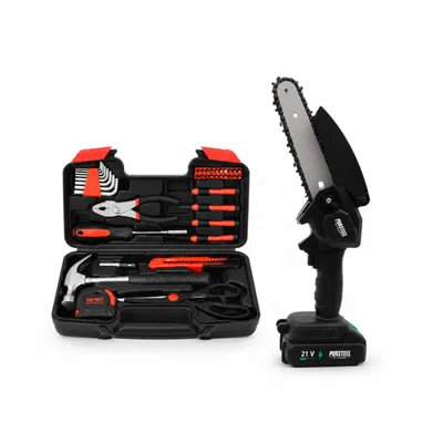 Pursonic Cordless Mini Chainsaw & 39-piece Household Tool Kit In Black