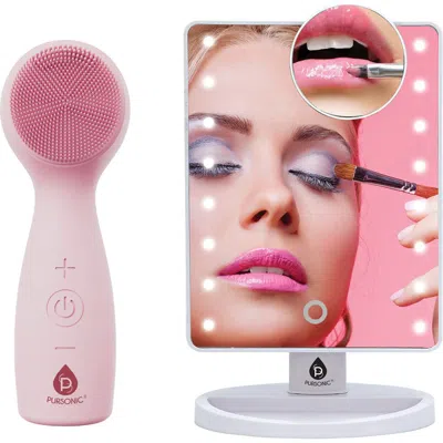 Pursonic Dimmable Led Vanity Mirror & 3-in-1 Facial Cleansing Device Led Light In Multi