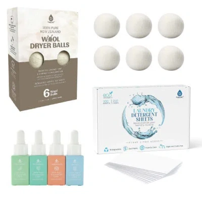 Pursonic Eco Friendly Laundry & Wellness Bundle Detergent Sheets, Wool Dryer Balls, And Essential Oi In Multi