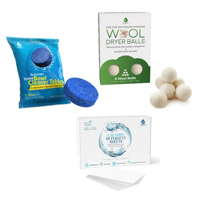 Pursonic Eco Home Essentials Bundle: Toilet Cleaner Tablets + Wool Dryer Balls + Eco Laundry Detergent Sheets In Multi