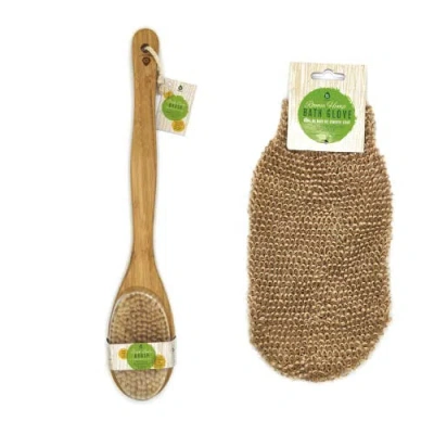 Pursonic Eco-friendly Glow Set Bath Brush & Sisal Hemp Gloves In Brown