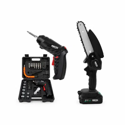 Pursonic Electric Screwdriver 47-piece Set & 6-inch Cordless Mini Chainsaw In Black